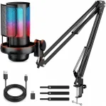 USB kondensaatormikrofon RGB valgustusega, 7 v&auml;rvi, Plug&Play, m&auml;ngudeks