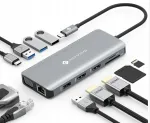 USB-C dokk NOVOO, 11 porti: HDMI, VGA, RJ45, USB, SD, 100W PD