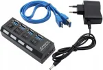 USB jagaja 4 &uuml;hendust toiteadapteriga, versioon 3.0