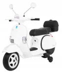 Laste elektriline t&otilde;ukeratas Vespa, valge, helifunktsiooni ja toetusrattastega