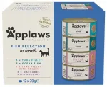 Pehmete kassitoitude komplekt Applaws Fish Selection puljongis, 24 x 70 g