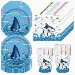 &Uuml;hekordsed taldrikud ja s&ouml;&ouml;giriistade komplekt laste s&uuml;nnip&auml;evaks PAPER SHARK, 52 tk