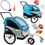 Laste kokkupandav jalgrattahaagis Artnico BLUE 3in1, sinine, 360&deg; rattaga