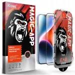 Karastatud klaas KONG FAST rakendusvahendiga iPhone 13/13 Pro/14/16e-le