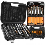 Komplekt: NEO TOOLS 1/2" ja 1/4" padrunv&otilde;tmed 73 tk, 6 kruvikeerajat karbis