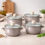 Altom Design 8-osaline taupe v&auml;rvi emailitud pottide komplekt induktsioonile ja gaasipliidile sobiv