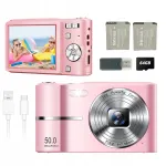 Digitaalne fotokas HD 1080P 50MP 16x, 2*700mAh akut, 64GB kaart, roosa