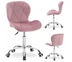 Kontoritool GLAM, roosa velvetkattega, reguleeritav, ergonoomiline, kromatud detailidega