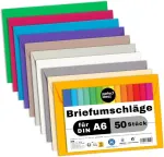 DIN C6 &uuml;mbrikud, 50 tk, v&auml;rvilised, ilma aknata, taaskasutatud paberist