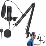 USB mikrofon statiiviga ja pop-filtriga, m&auml;ngude voogedastuseks ja podcastideks