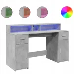 Arvutilaud RGB LED valgustusega, riiulite ja sahtlitega, hall