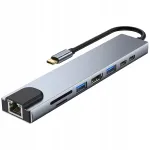 USB-C adapter HUB HDMI, 2x USB 3.0, 2x USB-C, RJ45, SD/TF kaardilugejaga