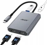 Acer USB-C jagaja, 2x HDMI 4K 60Hz, USB 3.0, PD 100 W