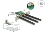 PCIe x1 M.2 Key A kaart 3 v&auml;lise antenniga, madala profiiliga, Delock 89568