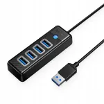 ORICO USB jagaja 4 pesaga, USB 3.0, must, 15 cm kaabel, andmeedastus kuni 5 Gb/s