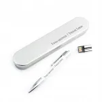 Valge pastapliiats 16 GB USB 2.0 m&auml;lupulgaga metallkarbi ja graveeringuga kingiks
