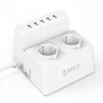 Orico toiteplokk, 2 pesa, 5 USB, 2,4A, 2500W, valge