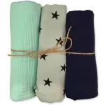 Musslinm&auml;hkmekomplekt 3 tk 80x60 STARS POMEGRANATE MINT, puuvillased