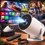 Mini 4K LED projektor Androidi, WiFi ja HDMI-ga, p&ouml;&ouml;ratav