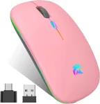 Juhtmevaba hiir HZD, USB ja Bluetooth, USB-C, vaikselt t&ouml;&ouml;tav, LED RGB, roosa