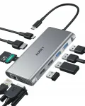 USB-C jaotur AUKEY CB-C89, 10in1, PD 100W, HDMI 4K, SD, LAN