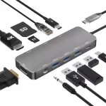 USB-C 3.1 HUB adapter: HDMI 4K, VGA, PD 100W, LAN, SD/TF kaardipesad