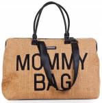 Childhome Mommy Bag vihmakott rihmaga, punutud, liivakarva, Raffia Look