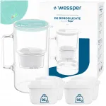 Klaasist veekann Wessper D2 BOROSILICATE 3 l, m&uuml;ndiroheline, viie filtriga