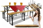 Aiam&ouml;&ouml;bli komplekt: 180 cm laud ja 2 kokkupandavat pinki, puidust, liivakarva