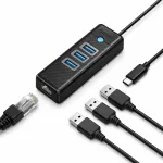 Orico PW3UR25-C3 USB jagaja, 3x USB-A 3.0, 1x RJ45 2.5G Ethernet, 0,15 m