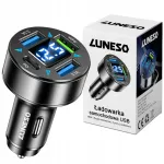 Auto laadija 4x USB, USB-C, PD, QC3.0, 66W, voltmeetriga