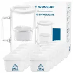 Wessper D2 veefiltervalamu 3 l valge, 12 filterkassetiga, borosilikaatklaas