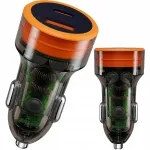 Auto laadija 38W, 2x USB, USB-C PD, telefonile