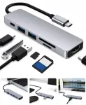 USB-C adapter 6in1 HDMI 4K, USB 3.0, SD, TF s&uuml;learvutile