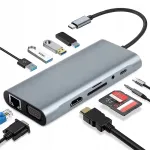 11-&uuml;hes adapter Type-C HDMI 4K, USB, RJ45, SD/TF kaardilugeja, PD hub
