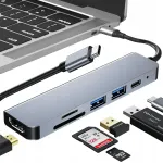 USB-C jagaja 6in1: HDMI 4K, USB-C 3.0, SD, MicroSD, 100W