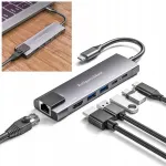 USB Type-C adapter HDMI, 2x USB 3.0, 2x USB Type-C ja RJ45 (HUB)