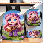 T&uuml;drukute kitarrimotiiviga seljakott, 3-osaline komplekt koos k&auml;ekotiga, Pixel Pink