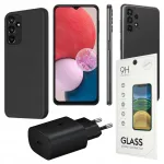 Komplekt: Samsung Galaxy A13 4G Dual SIM telefon 25W laadija, 9H karastatud klaasi ja &uuml;mbrisega