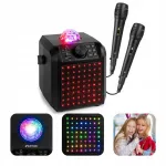 Bluetooth karaoke k&otilde;lar lastele LED-valgustusega ja kahe mikrofoniga