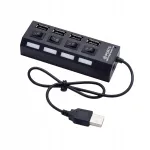 USB jagaja, 4 pesa, individuaalsete l&uuml;lititega, USB 2.0, must