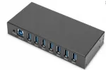 USB jaotur Digitus, 7 pesa, t&ouml;&ouml;stuslik, metallist, toiteallikaga, 15 kV ESD kaitsega, lauaseade