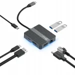 USB-C jagaja 7-in-1: 2x HDMI 4K 60Hz, PD 100W, USB 3.2, LAN RJ45