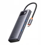 USB-C jagaja Baseus 6-in-1, 3x USB, USB-C PD, microSD/SD