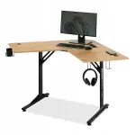 Nurgakirjutuslaud MADS C, tamme ja musta v&auml;rvi, 220 V pistik, USB ja kaablite korrastaja