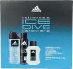 Adidas ICE DIVE komplekt: 100 ml tualettvesi, 250 ml du&scaron;igeel, 150 ml deodorant
