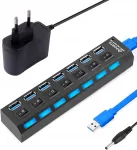 USB jagaja, 7 pesa, eraldi l&uuml;litid, LED indikaatorid, pikk kaabel