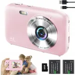 Laste digitaalne kaamera 1080P roosa 16X 32 GB kaardiga 44MP ja 2 akuga