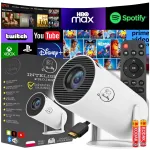 Mini projektor, nutikas, Android TV, WiFi, 4K, p&ouml;&ouml;ratava k&otilde;lariga