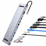 USB-C &uuml;hendusjaam 12-in-1 HDMI 4K, USB 3.0, VGA, DisplayPort, SD/TF, PD
